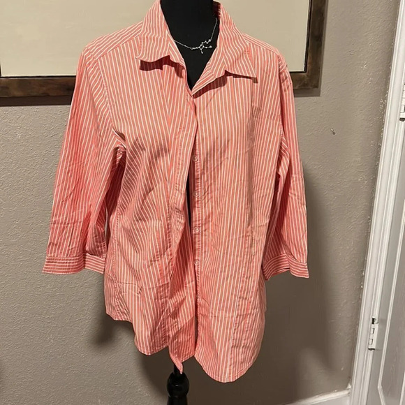 Orange and White Striped Chico's Button Up - Picture 1 of 4